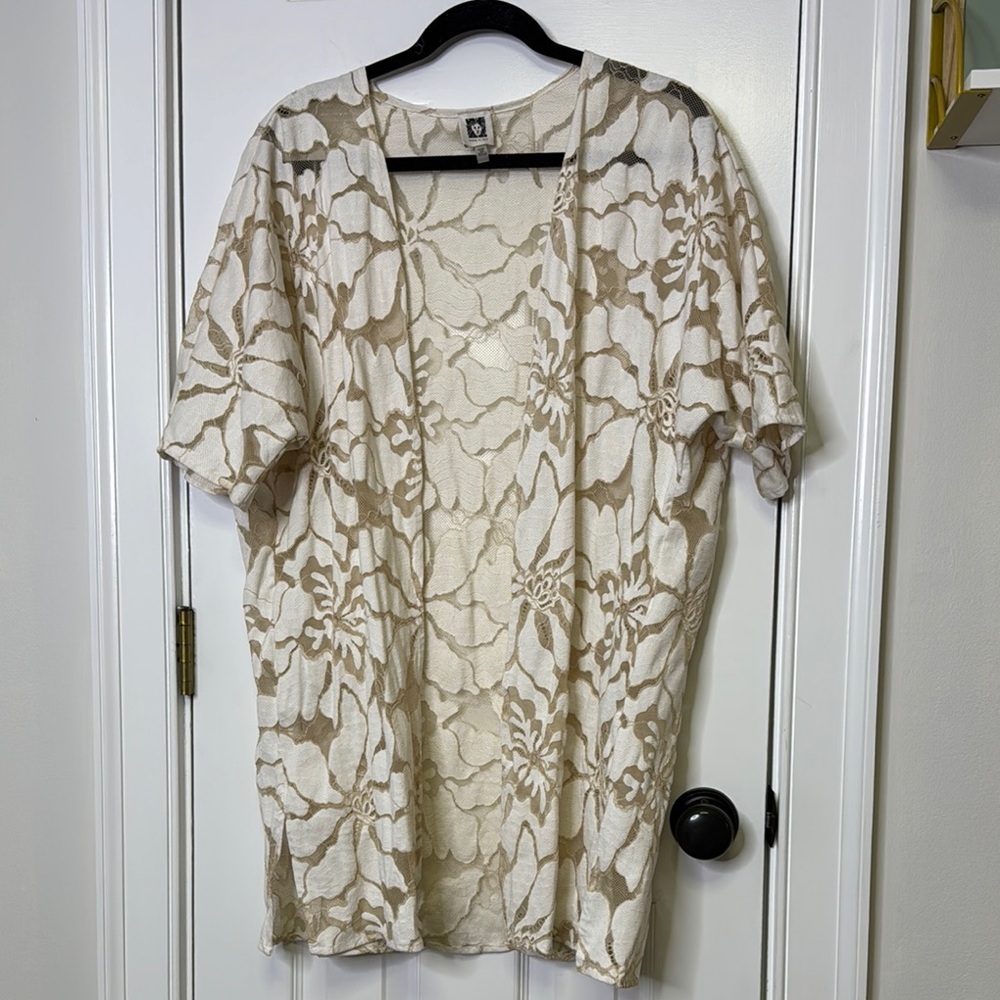 Anne Klein Cream Lace Overlay open front cardigan - Picture 2 of 9